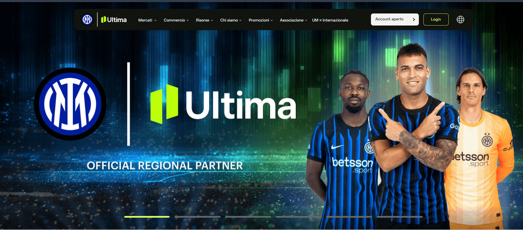 Homepage della piattaforma di trading online Ultima Markets